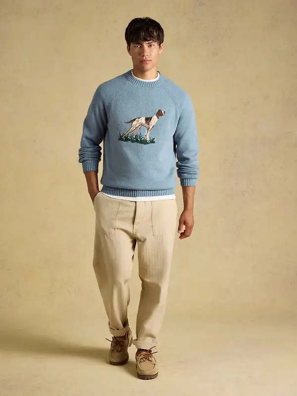 Joules Men's Intarsia Crew Neck Dog Jumper - Blue Image 4
