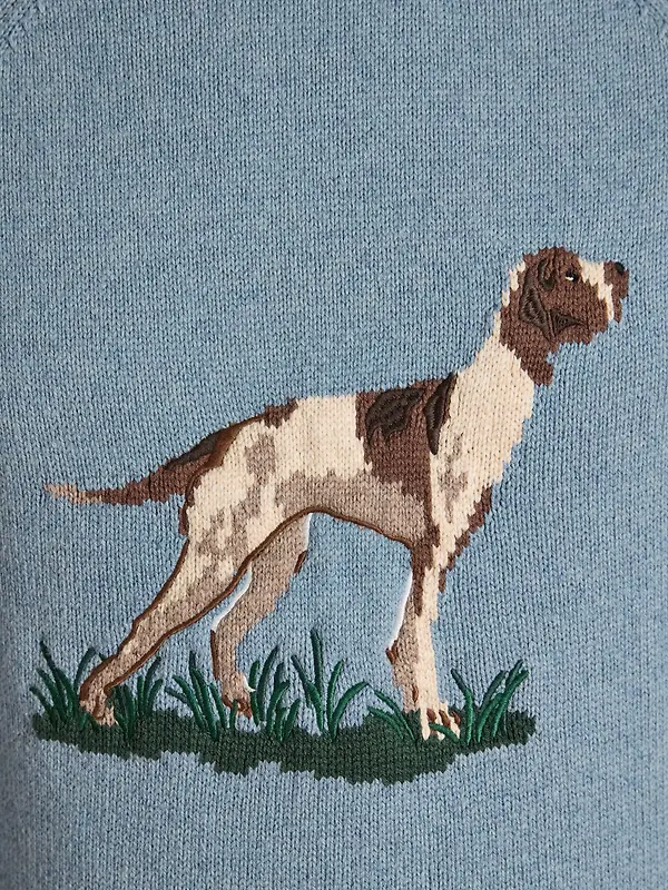 Joules Men's Intarsia Crew Neck Dog Jumper - Blue Image 5