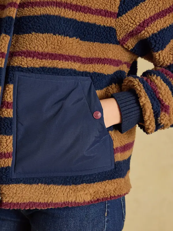 Joules Women's Lottie Zip Through Borg Fleece - Tan Brown Stripe Image 6
