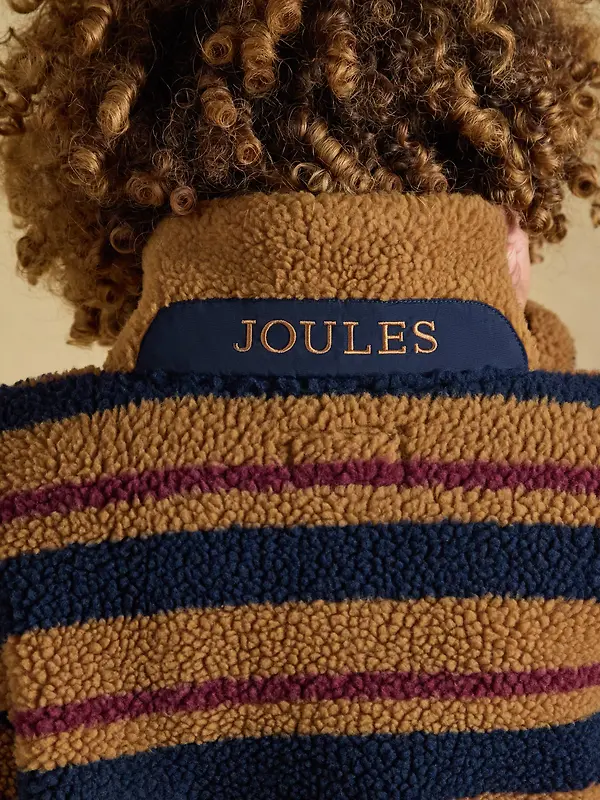 Joules Women's Lottie Zip Through Borg Fleece - Tan Brown Stripe Image 8