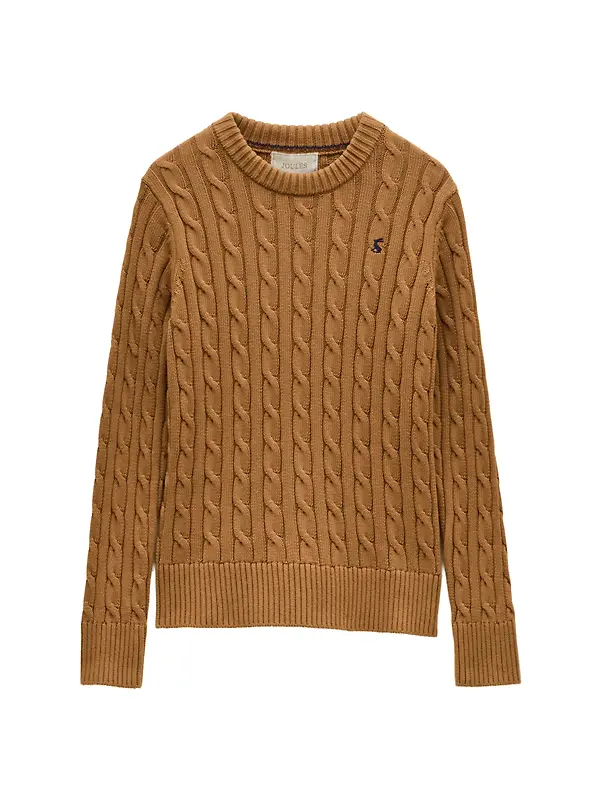Joules Women's Classic Crew Neck Cotton Cable Knit Jumper - Camel Image 1