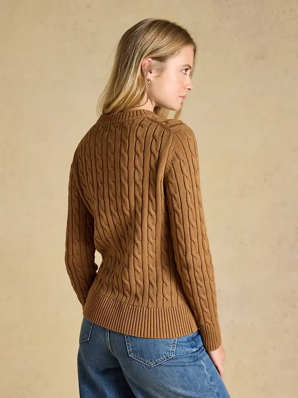 Joules Women's Classic Crew Neck Cotton Cable Knit Jumper - Camel Image 3