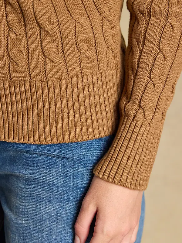 Joules Women's Classic Crew Neck Cotton Cable Knit Jumper - Camel Image 7