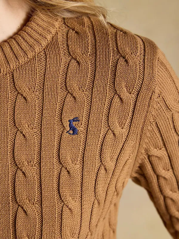 Joules Women's Classic Crew Neck Cotton Cable Knit Jumper - Camel Image 8