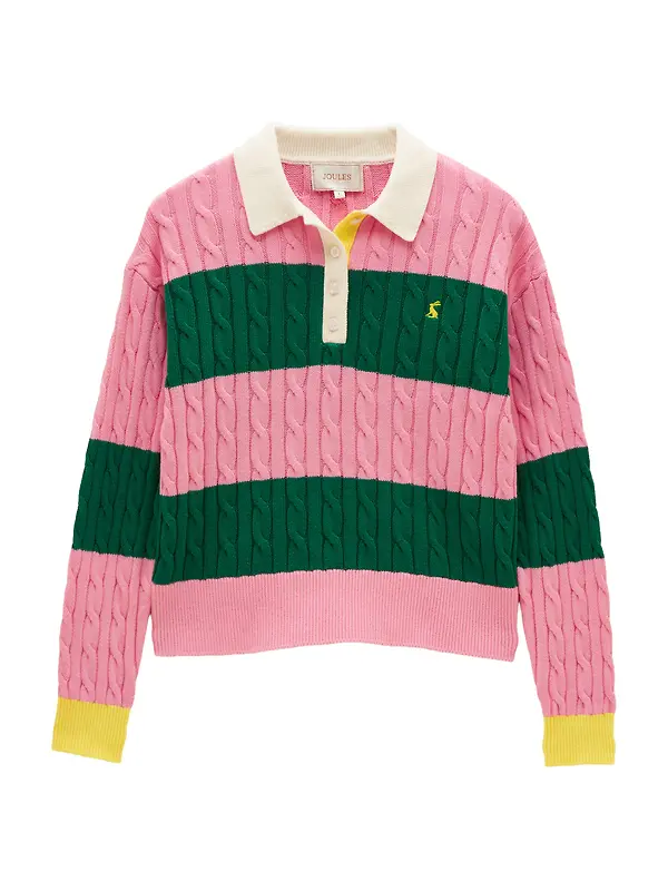 Joules Women's Cable Rugby Jumper - Pink / Green Image 1