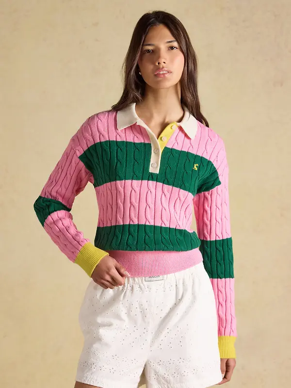 Joules Women's Cable Rugby Jumper - Pink / Green Image 3