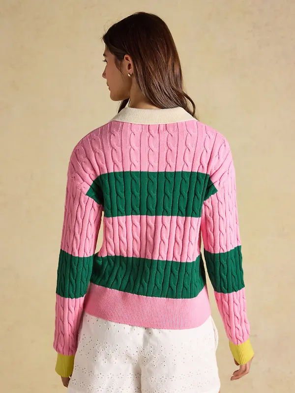 Joules Women's Cable Rugby Jumper - Pink / Green Image 4