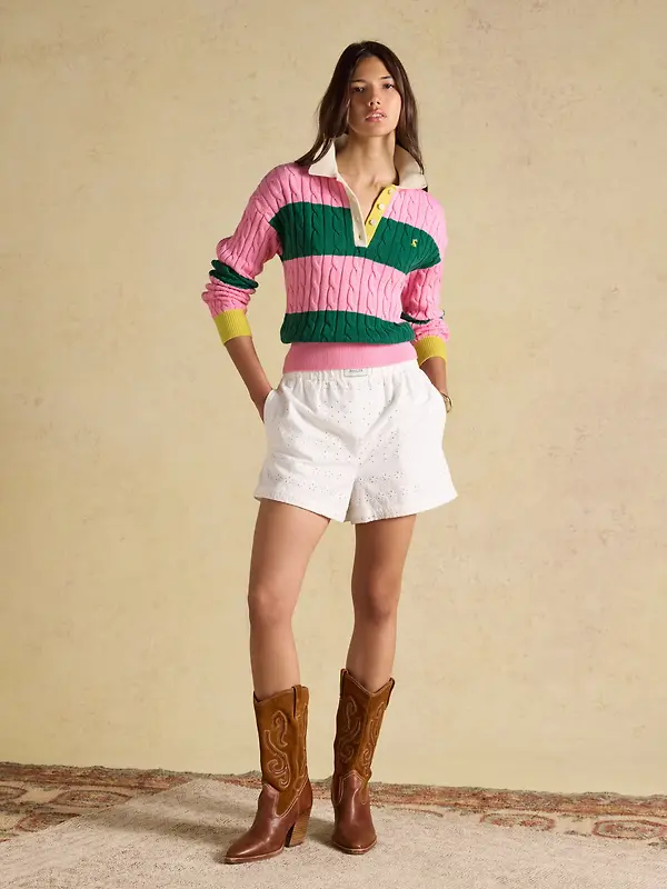 Joules Women's Cable Rugby Jumper - Pink / Green Image 5