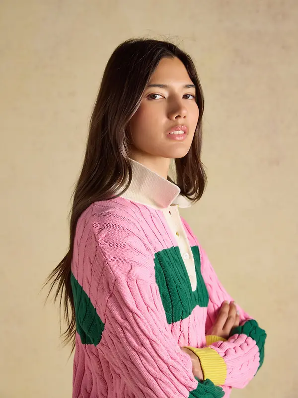 Joules Women's Cable Rugby Jumper - Pink / Green Image 6
