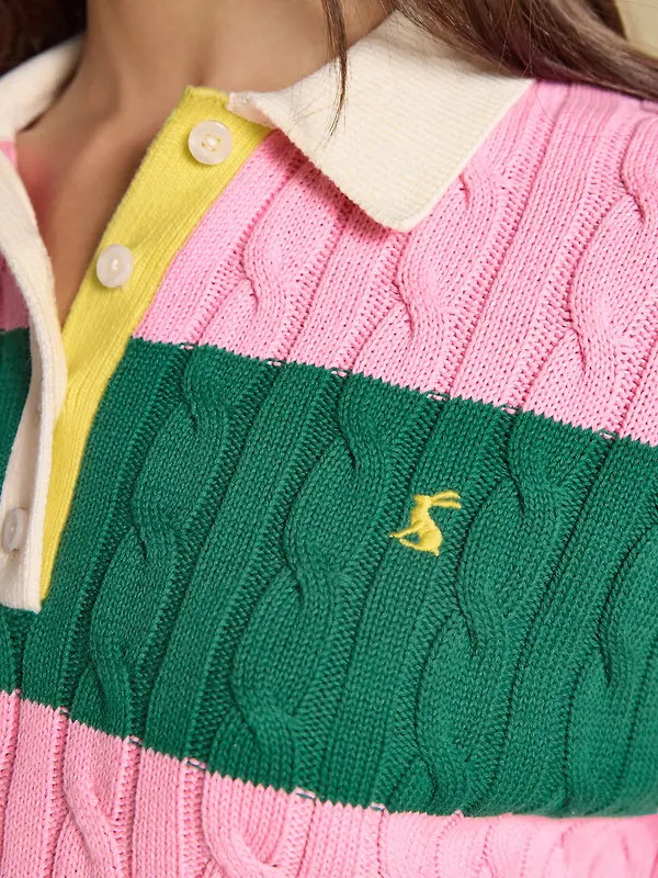Joules Women's Cable Rugby Jumper - Pink / Green Image 7
