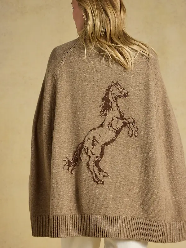 Joules Women's Horse Wool Blend High Neck Knitted Cape - Tan Brown Image 2
