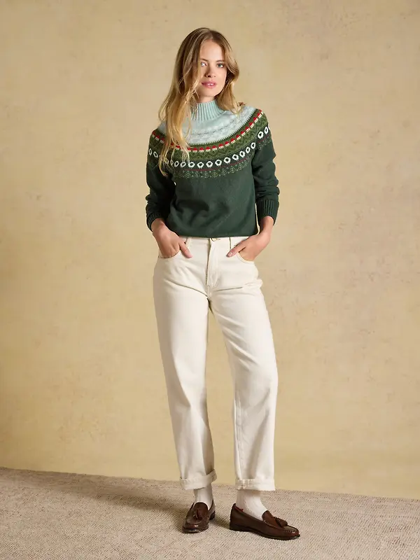 Joules Women's Landscape Pattern Cotton Blend Knitted Jumper - Green Image 4