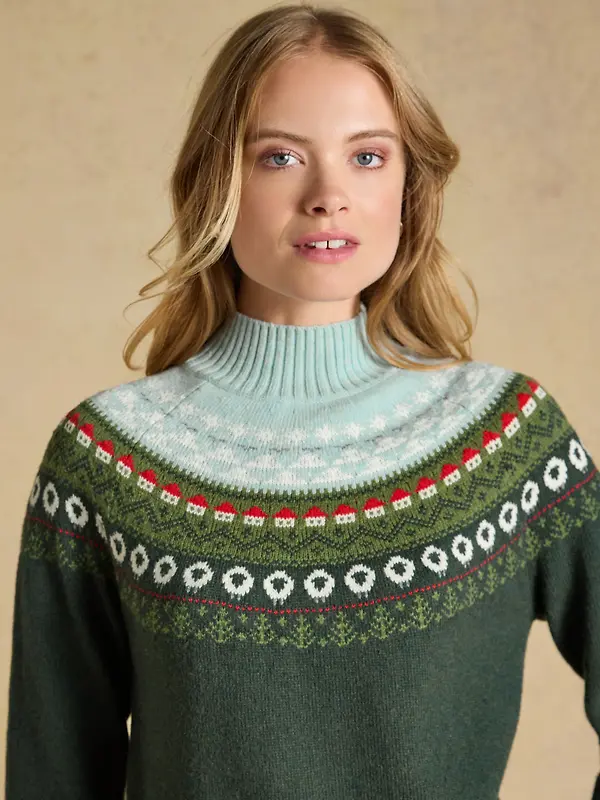 Joules Women's Landscape Pattern Cotton Blend Knitted Jumper - Green Image 6