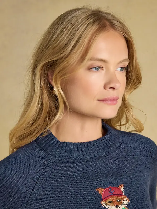 Joules Women's Jonty Fox Cotton Blend Crew Neck Knitted Jumper - Navy Image 5
