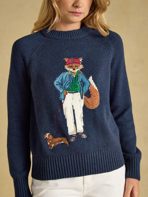 Joules Women's Jonty Fox Cotton Blend Crew Neck Knitted Jumper - Navy Image 6