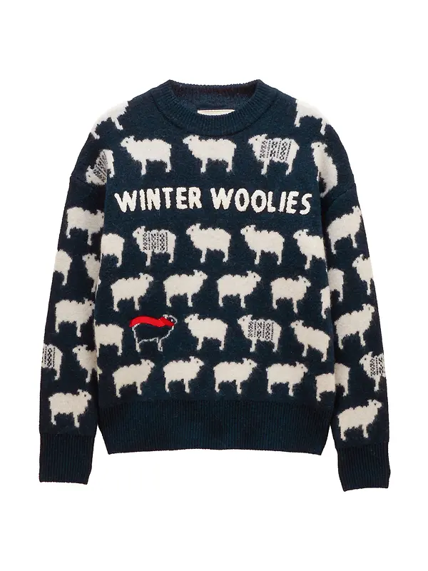 Joules Women's Sheep Icon Crew Neck Knitted Jumper - Navy Winter Woolies Image 1
