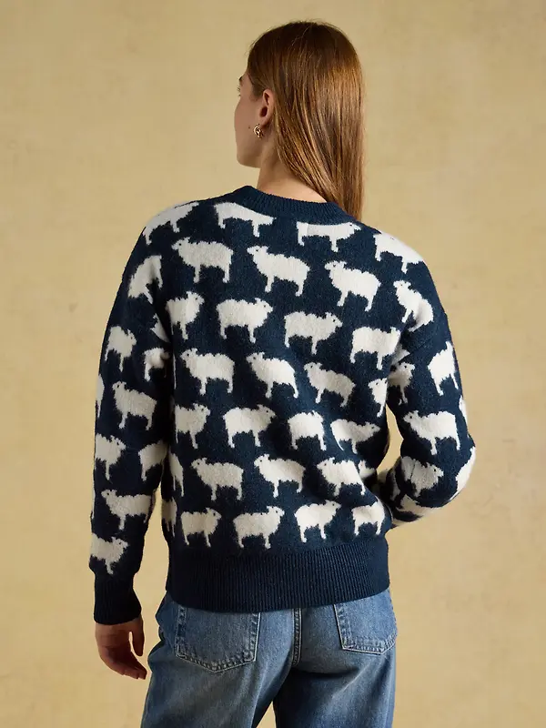 Joules Women's Sheep Icon Crew Neck Knitted Jumper - Navy Winter Woolies Image 3