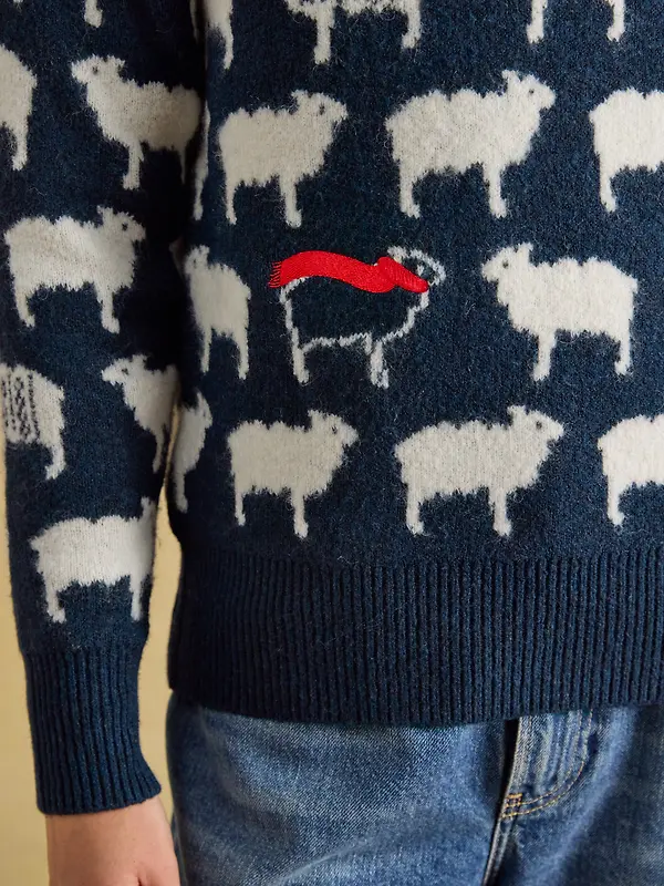 Joules Women's Sheep Icon Crew Neck Knitted Jumper - Navy Winter Woolies Image 6