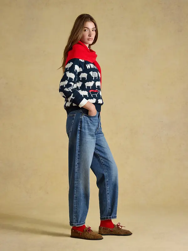 Joules Women's Sheep Icon Crew Neck Knitted Jumper - Navy Winter Woolies Image 7