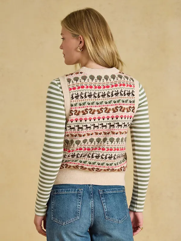 Joules Women's Orchard Pattern Cotton Blend Crew Neck Knitted Vest - Oatmeal Image 3