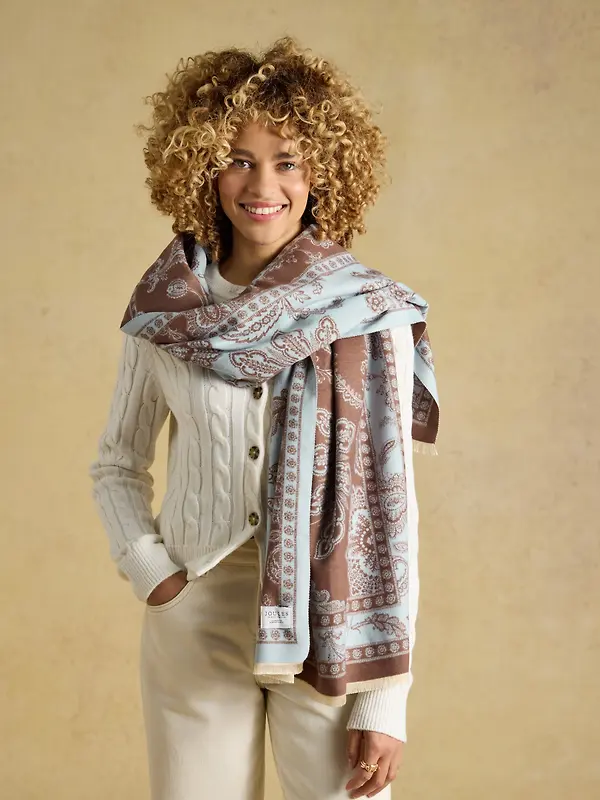 Joules Women's Jacquard Scarf - Blue Brown Floral Image 2