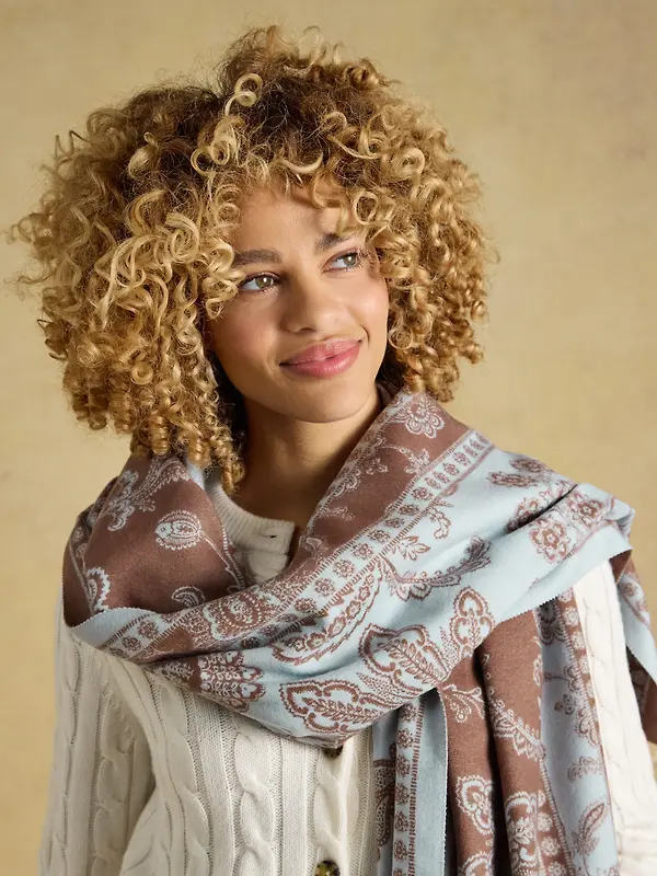 Joules Women's Jacquard Scarf - Blue Brown Floral Image 4