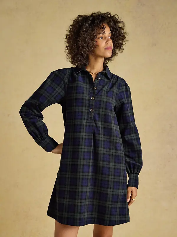 Joules Women's Maple Cord Shift Dress - Blue / Green Check Image 2