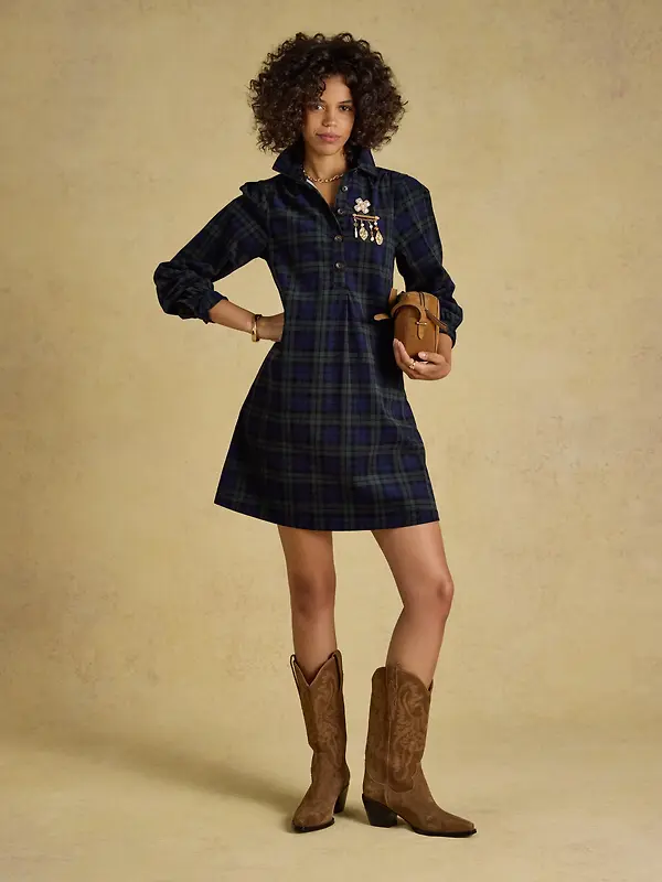 Joules Women's Maple Cord Shift Dress - Blue / Green Check Image 4