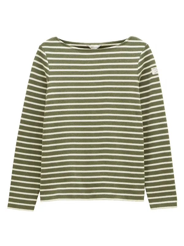 Joules Women's Harbour Long Sleeve Striped Boat Neck Breton Top - Khaki Marl Image 1