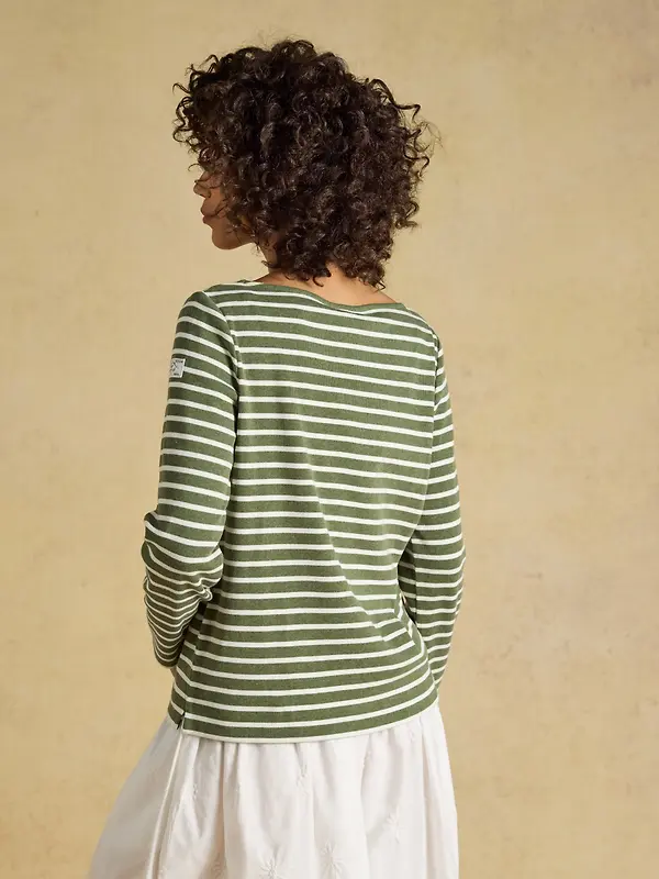 Joules Women's Harbour Long Sleeve Striped Boat Neck Breton Top - Khaki Marl Image 3