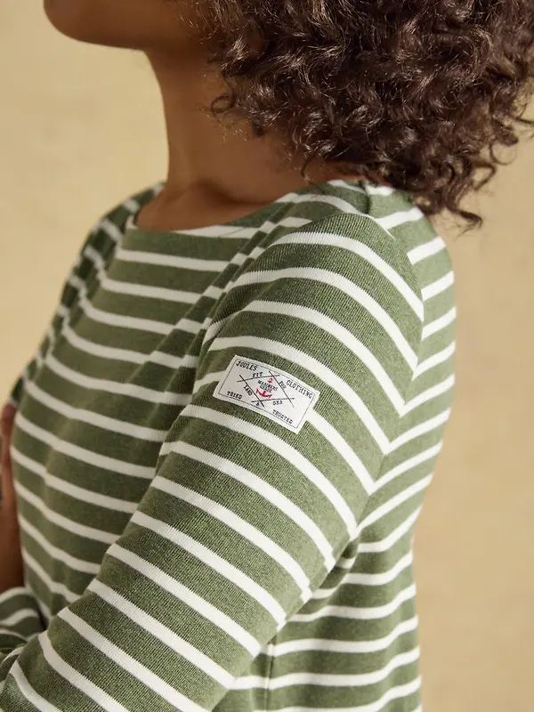 Joules Women's Harbour Long Sleeve Striped Boat Neck Breton Top - Khaki Marl Image 5