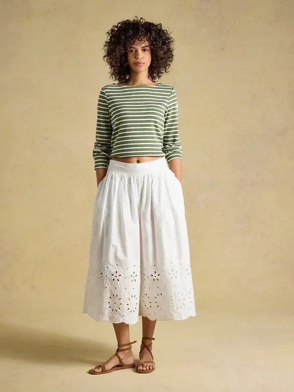 Joules Women's Harbour Long Sleeve Striped Boat Neck Breton Top - Khaki Marl Image 6