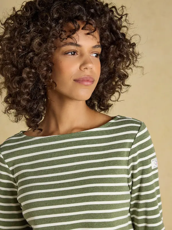 Joules Women's Harbour Long Sleeve Striped Boat Neck Breton Top - Khaki Marl Image 7