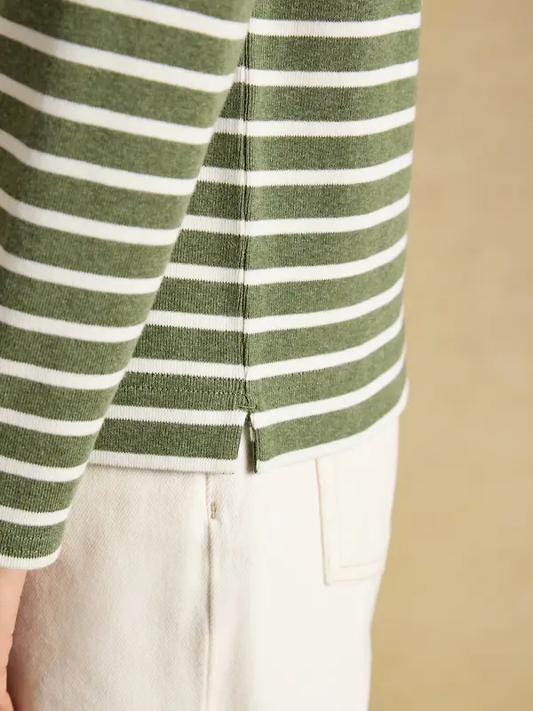 Joules Women's Harbour Long Sleeve Striped Boat Neck Breton Top - Khaki Marl Image 8