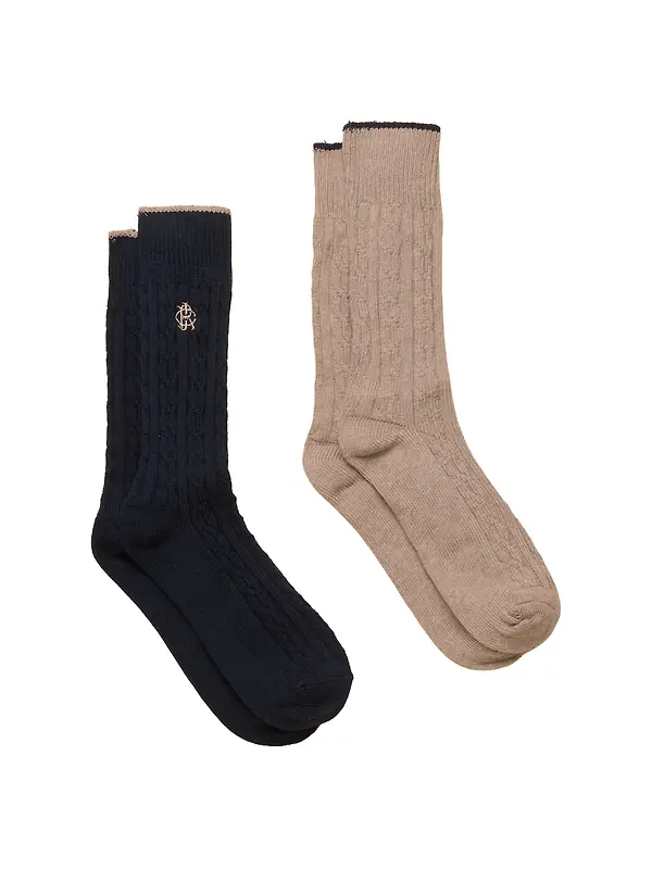 Joules Men's Cable Knit 2 Pack Socks - Navy & Tan Image 1
