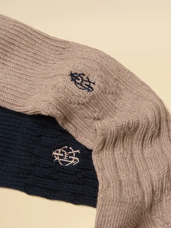 Joules Men's Cable Knit 2 Pack Socks - Navy & Tan Image 2