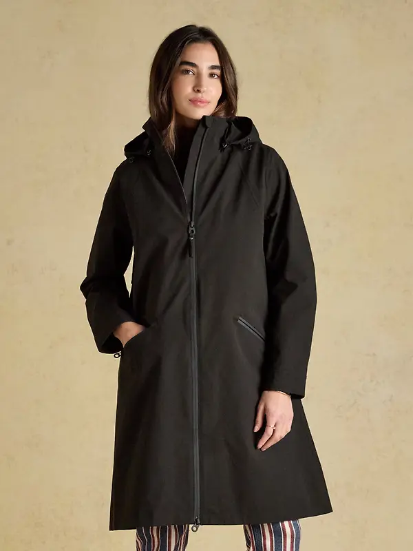 Joules Women's Rainaway Waterproof Longline Raincoat with Hood - Black Image 2