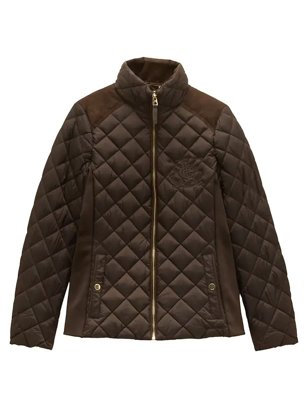 Joules Women's Braemar Luxe Showerproof Diamond Quilted Coat - Chocolate Brown Image 1