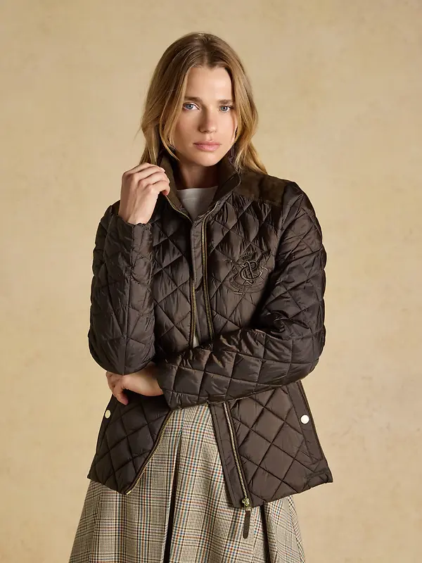Joules Women's Braemar Luxe Showerproof Diamond Quilted Coat - Chocolate Brown Image 2