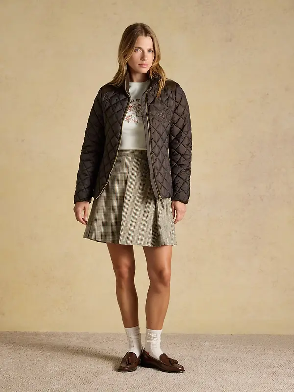 Joules Women's Braemar Luxe Showerproof Diamond Quilted Coat - Chocolate Brown Image 4