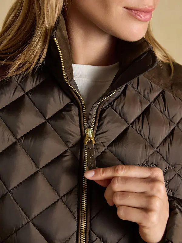Joules Women's Braemar Luxe Showerproof Diamond Quilted Coat - Chocolate Brown Image 7