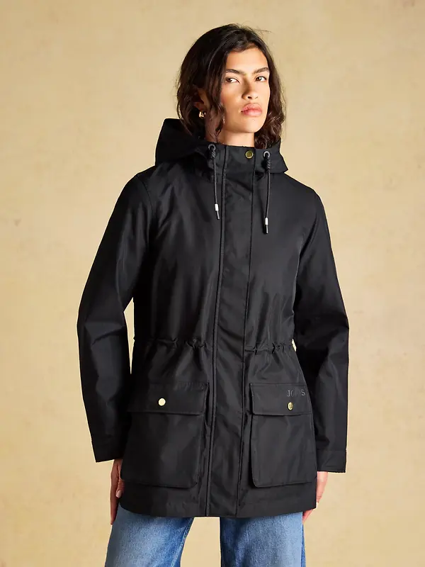 Joules Women's Portwell Waterproof Raincoat With Hood - Black Image 2
