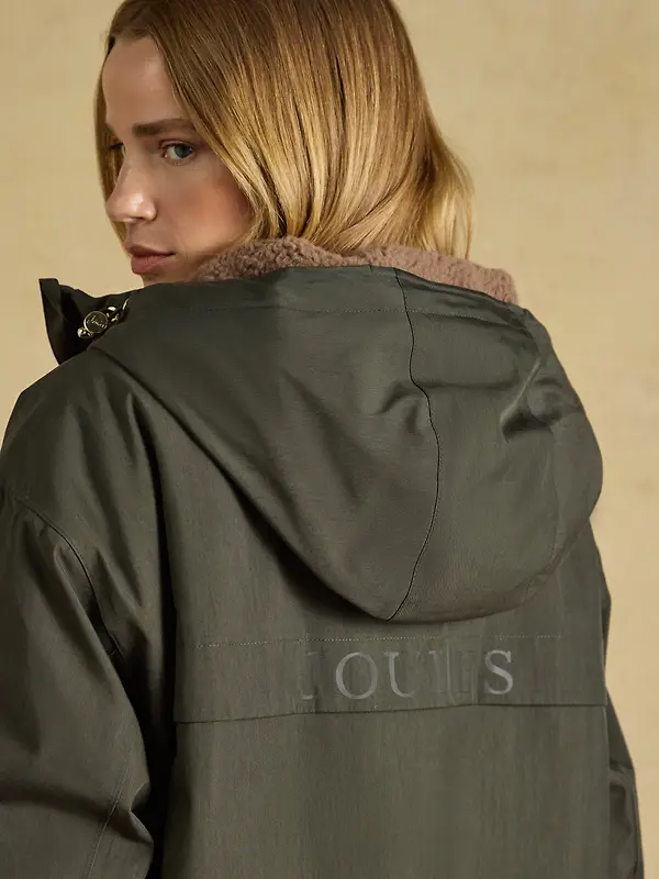 Joules Women's Coverall Oversized Fleece Lined Waterproof Coat - Green Image 7