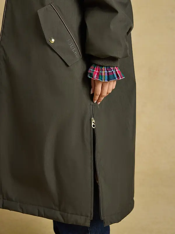 Joules Women's Coverall Oversized Fleece Lined Waterproof Coat - Green Image 8