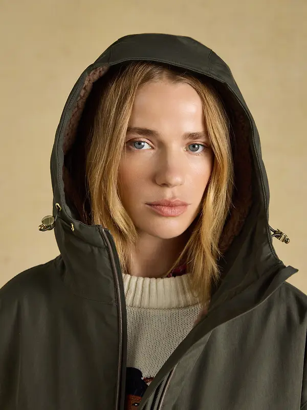 Joules Women's Coverall Oversized Fleece Lined Waterproof Coat - Green Image 9