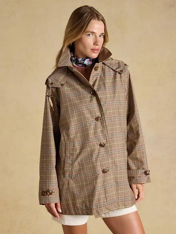Joules Women's Rainmore Waterproof Button Through Raincoat - Tweed Check Image 2
