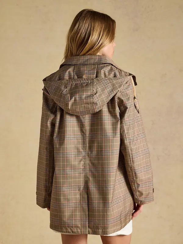 Joules Women's Rainmore Waterproof Button Through Raincoat - Tweed Check Image 3