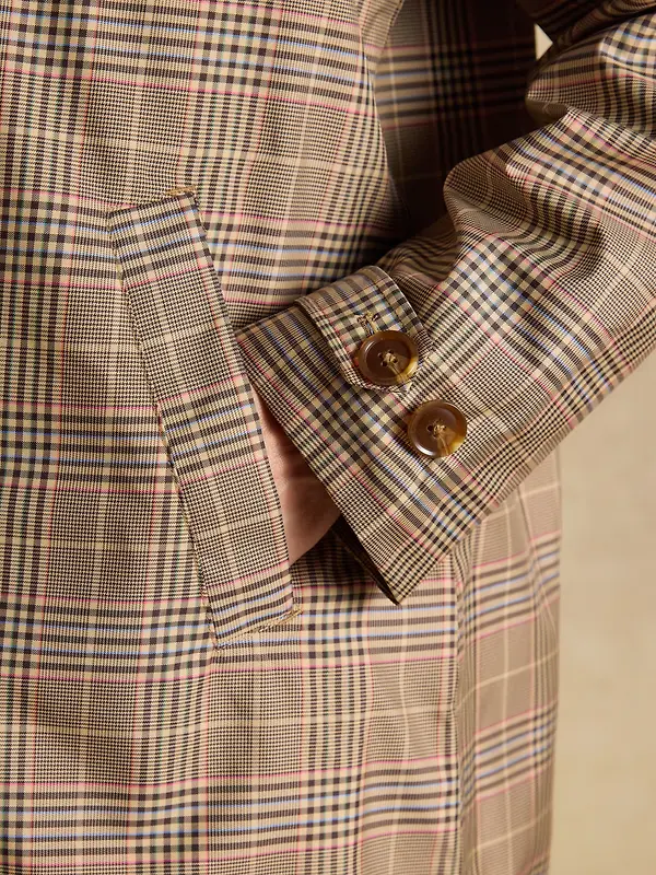 Joules Women's Rainmore Waterproof Button Through Raincoat - Tweed Check Image 5