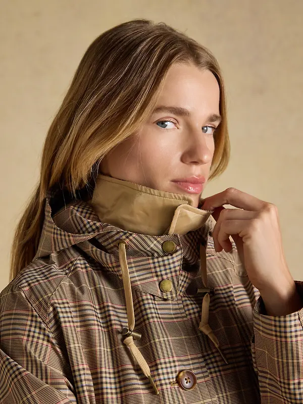 Joules Women's Rainmore Waterproof Button Through Raincoat - Tweed Check Image 6