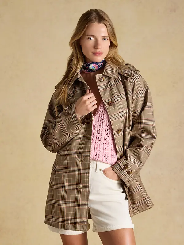 Joules Women's Rainmore Waterproof Button Through Raincoat - Tweed Check Image 8